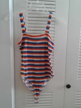 Forever 21 Multicolor Crocheted Stripe Bodysuit